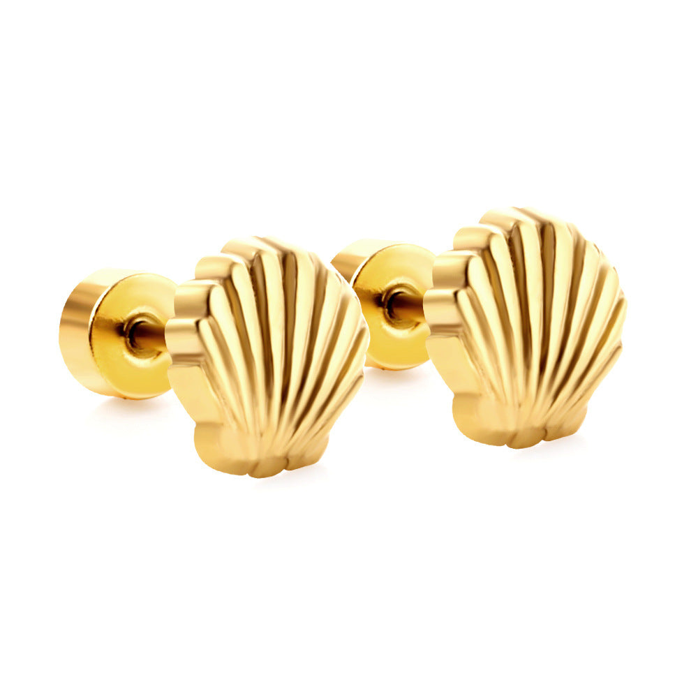 Venta al por mayor Rainbow Seashell Pendientes de botón de acero inoxidable